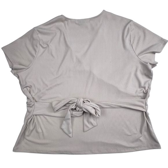 YMI Faux Wrap Womens 3X Neutral Tan Ribbed Texture Tie Back Casual Stretchy Top - Picture 9 of 9